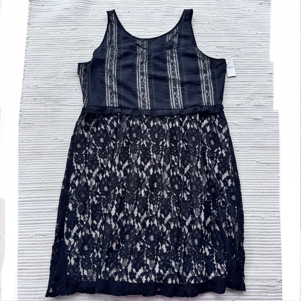 Lane Bryant New Black Lace Overlay Sleeveless Dress – Boho Floral Midi, Size 26